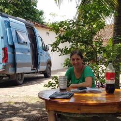 Camping in Granada. In the courtyard of an old colonial house.