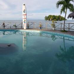 On an island with a restaurant, bar and swimming pool on Lake Nicaragua.