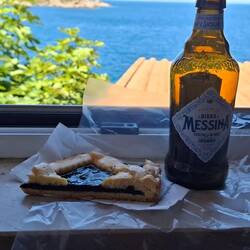 Lunch - a Messina beer and cherry crostata