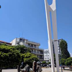 Monument of Brotherhood and Unity (8 figurines in front = 8 countries of Yugoslavia)