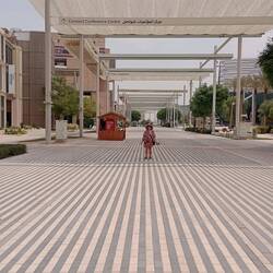 The crowded main boulevard of Expo City