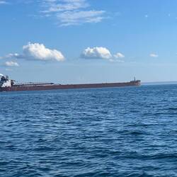 Great Lakes freighter passing through the Mackinac Island Inlet.