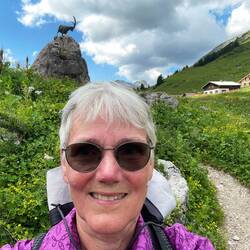 Das Steinbockdenkmal im Hintergrund