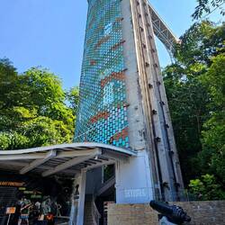 Nachdem sie heute schon Zipline gefahren ist, war der Aufstieg zum Siloso Skywalk nur 'n Klacks.