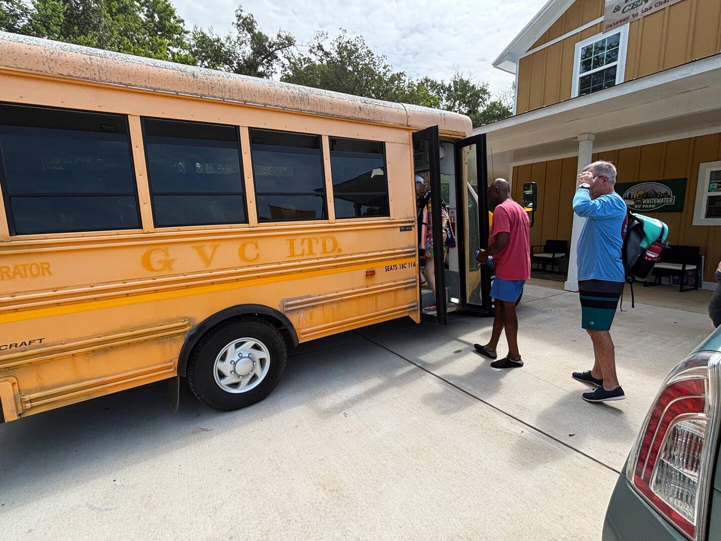 Loading the shuttle to go rafting