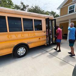 Loading the shuttle to go rafting