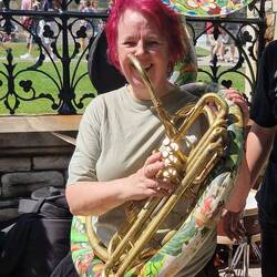 Trying the colourful euphonium