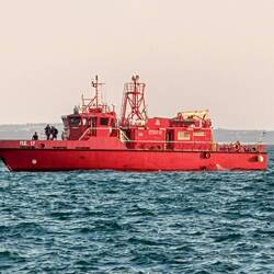 A fire engine on the water, missed taking a pic while it was shooting water all over