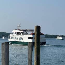 Three Arnold Transit ferries heading out.