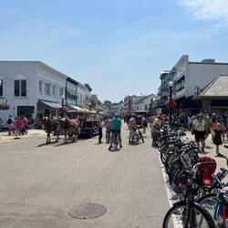 Very busy downtown today. Many bikes, walkers and horse carriages!