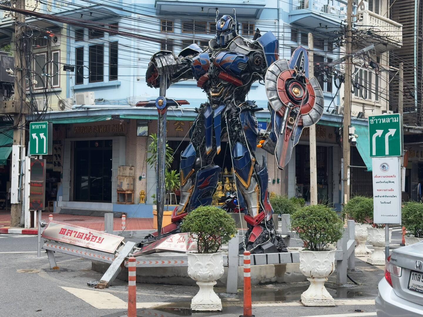 This Optimus Prime statue marked our entry into Talat Noi.