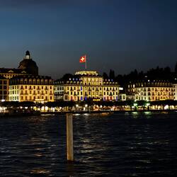 Our hotel, Schweizerhof, after dark