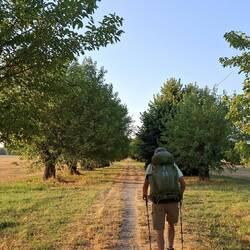 Om 6u15 al aan het stappen. Lange schaduwen.