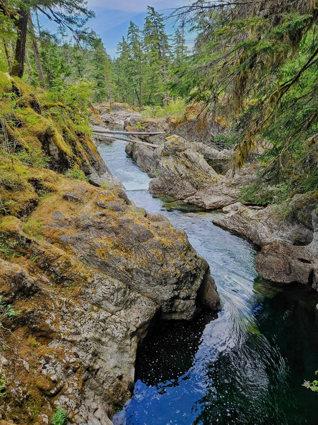 Qualicum River flowing through gorge