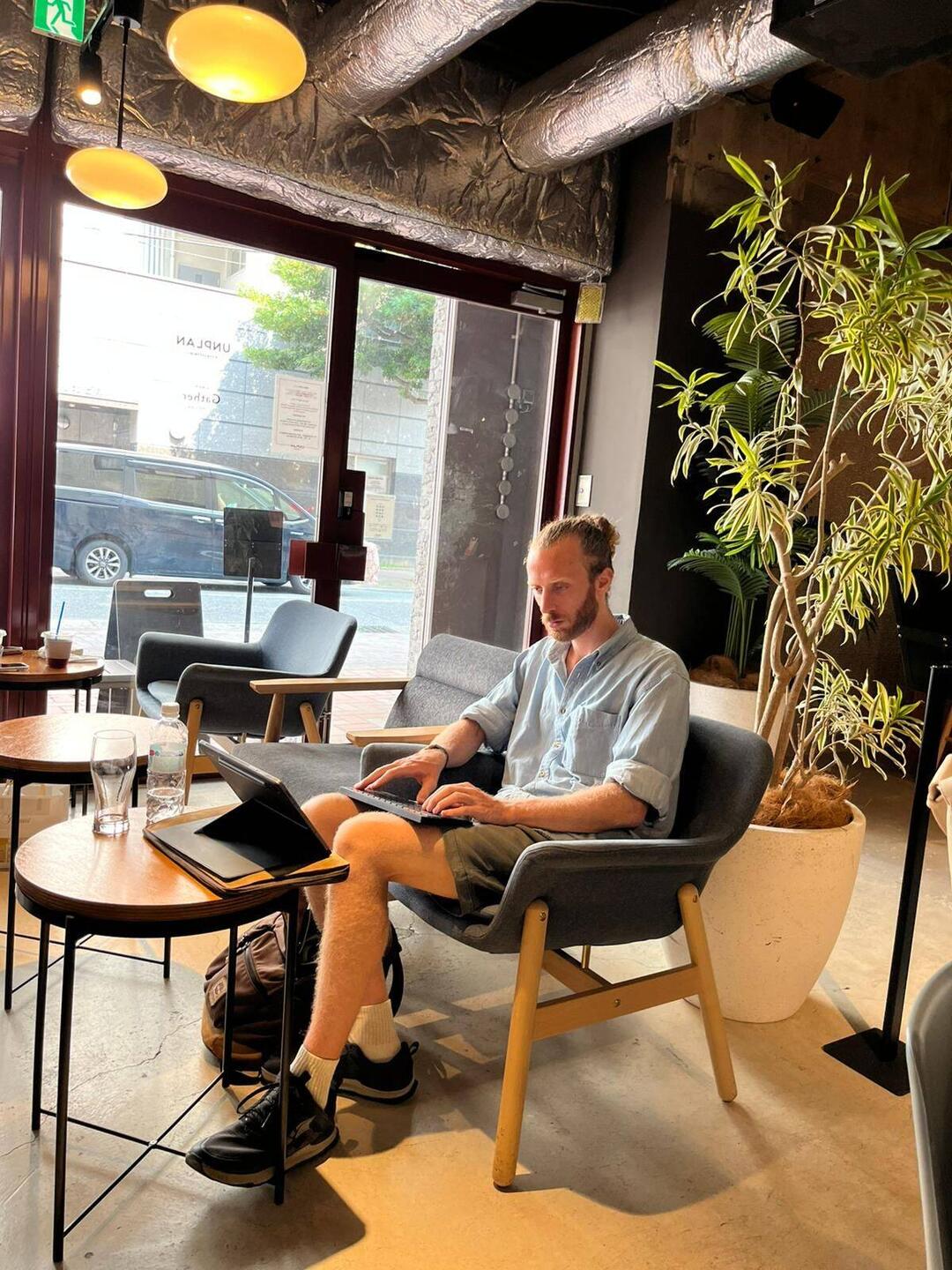 Writing time at our hostel cafe