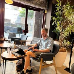 Writing time at our hostel cafe