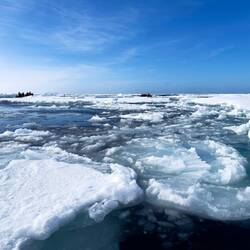 Zodiac cruising in the pack ice — eastern Weddell Sea, Antarctica.