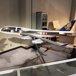 A model of a B747-400 at the Museum of Aeronautical Sciences.