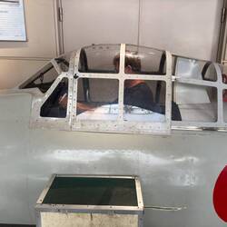 Jeff inside a zero cockpit, Museum of Aeronautical Sciences.