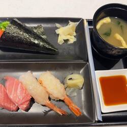 My sushi snack at the Sakura First Class Lounge.