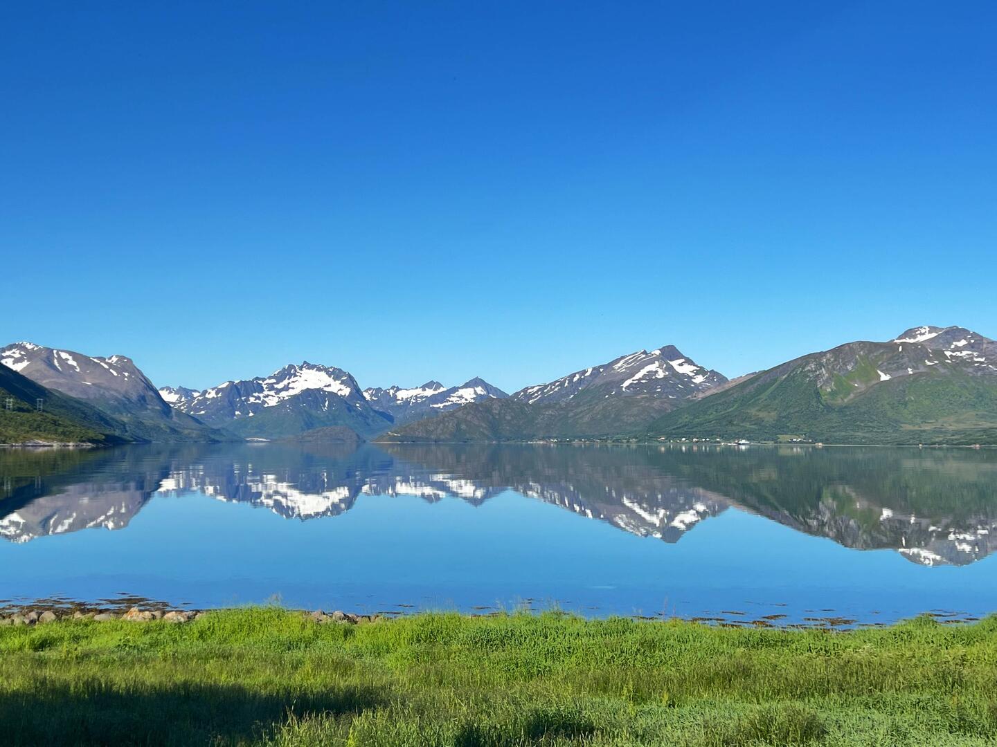 Der spiegelglatte Fjord vor unserer Hütte