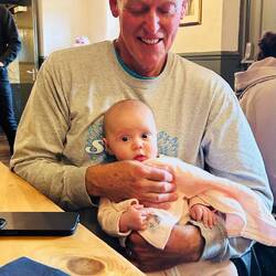 With baby Billie at dinner