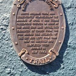 A memento outside the area where all boarded for New York.