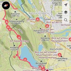 Wanderstrecke 13km bis zum Bus nach Füssen