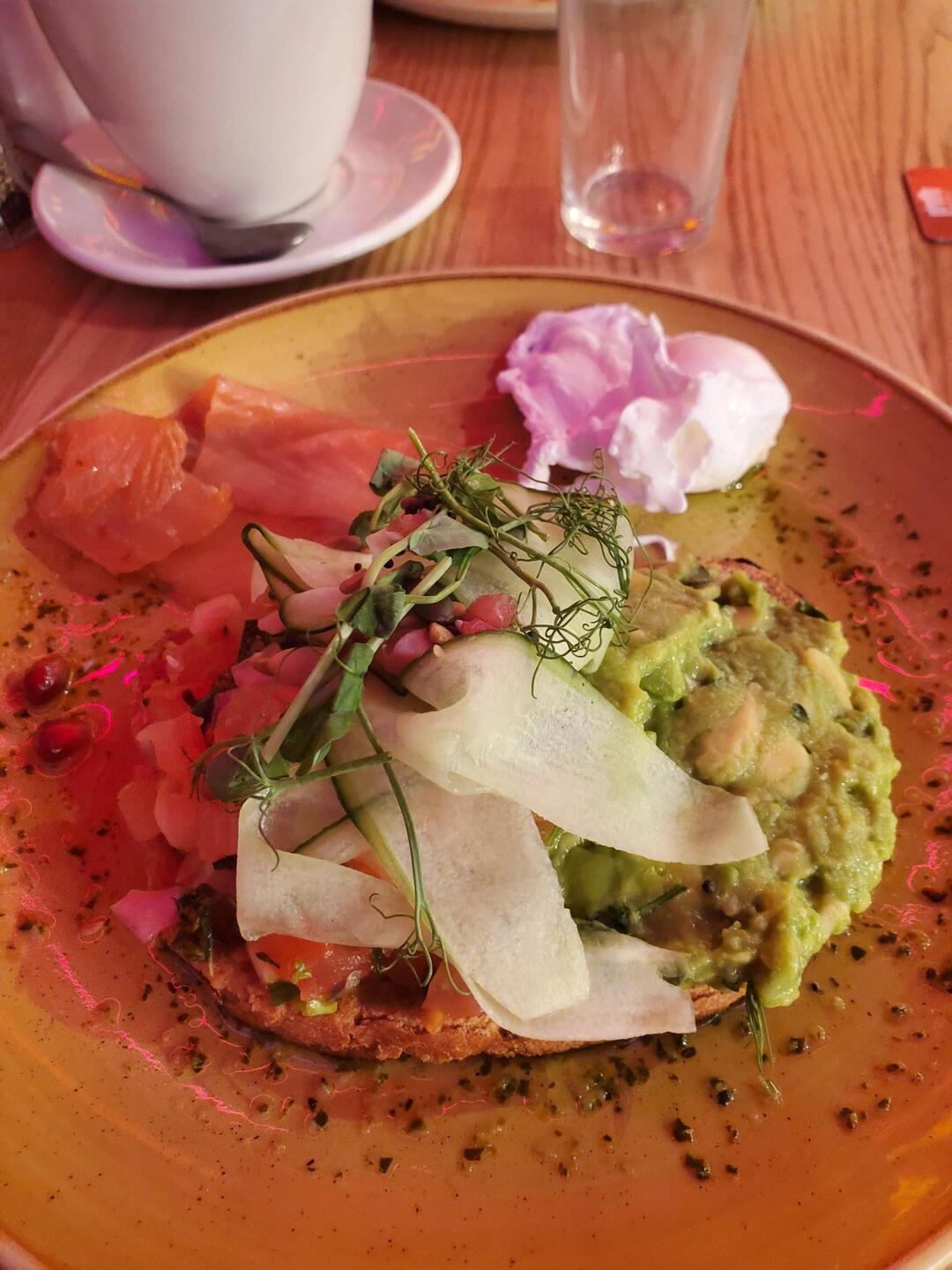 Avocado Toast with Poached Eggs & Smoked Salmon @ Giraffe