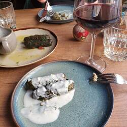Stuffed Grape Leaves with Yogurt Sauce