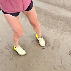 Check out how squishy this sand is!