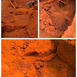 In der roten Erde wird nach einem sehr seltenen Mineral gesucht. Kornerupin