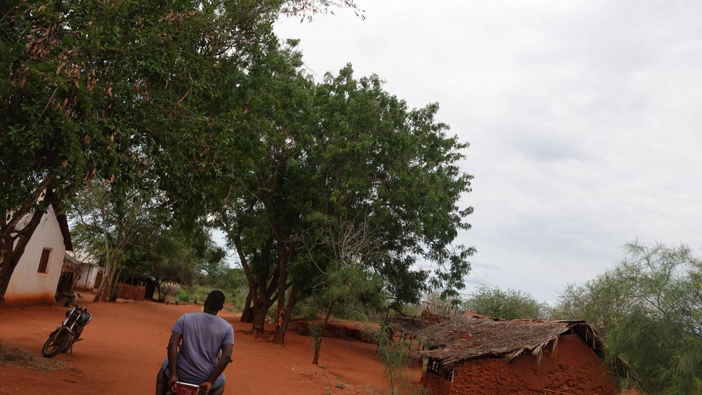 Auf dem Weg zum Massai Dorf. Keine Lust zu laufen. Mit dem Moped durch den Busch. Freihandfoto