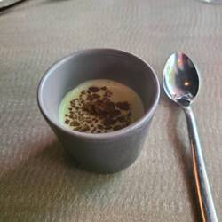 The amuse at Kulta: farm cheese with a layer of cold pea soup and rye crunchies