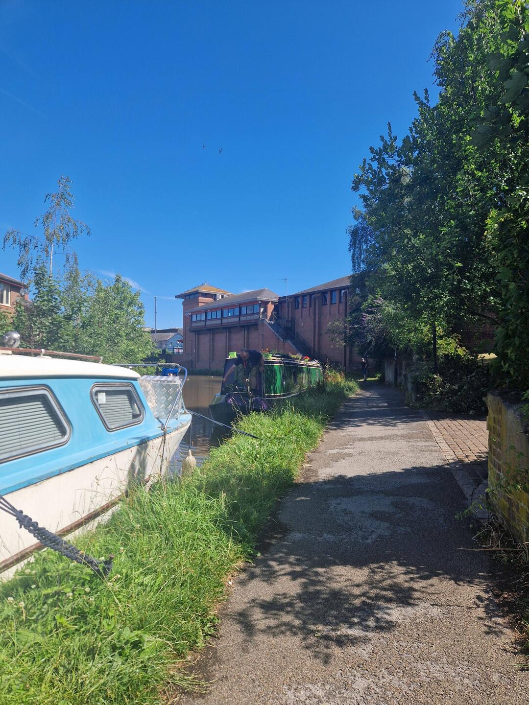 Moored by steps to a little park between the canal and the city wall