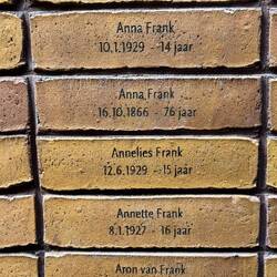 Annelie's (aka Anne) Frank brick at the Jewish memorial