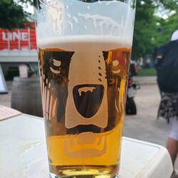 The etched glass for Karhu ("Bear") lager, Finnish and quite nice.