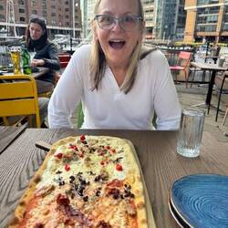 A yummy pizza with ingredients we had never heard of!