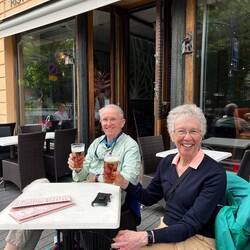 Enjoying a glass at a sidewalk cafe along the Esplanade.