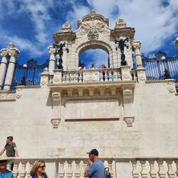  the stone gate entrance to Buda Castle, also known as the Royal Palace, located on Castle Hill