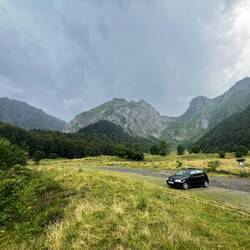 The rain eased and we started to descend amid the thunder rolling around the mountains above