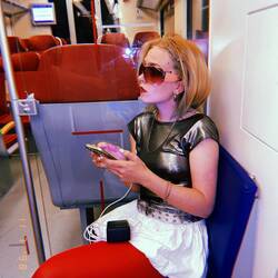 Lily looking fly on the train