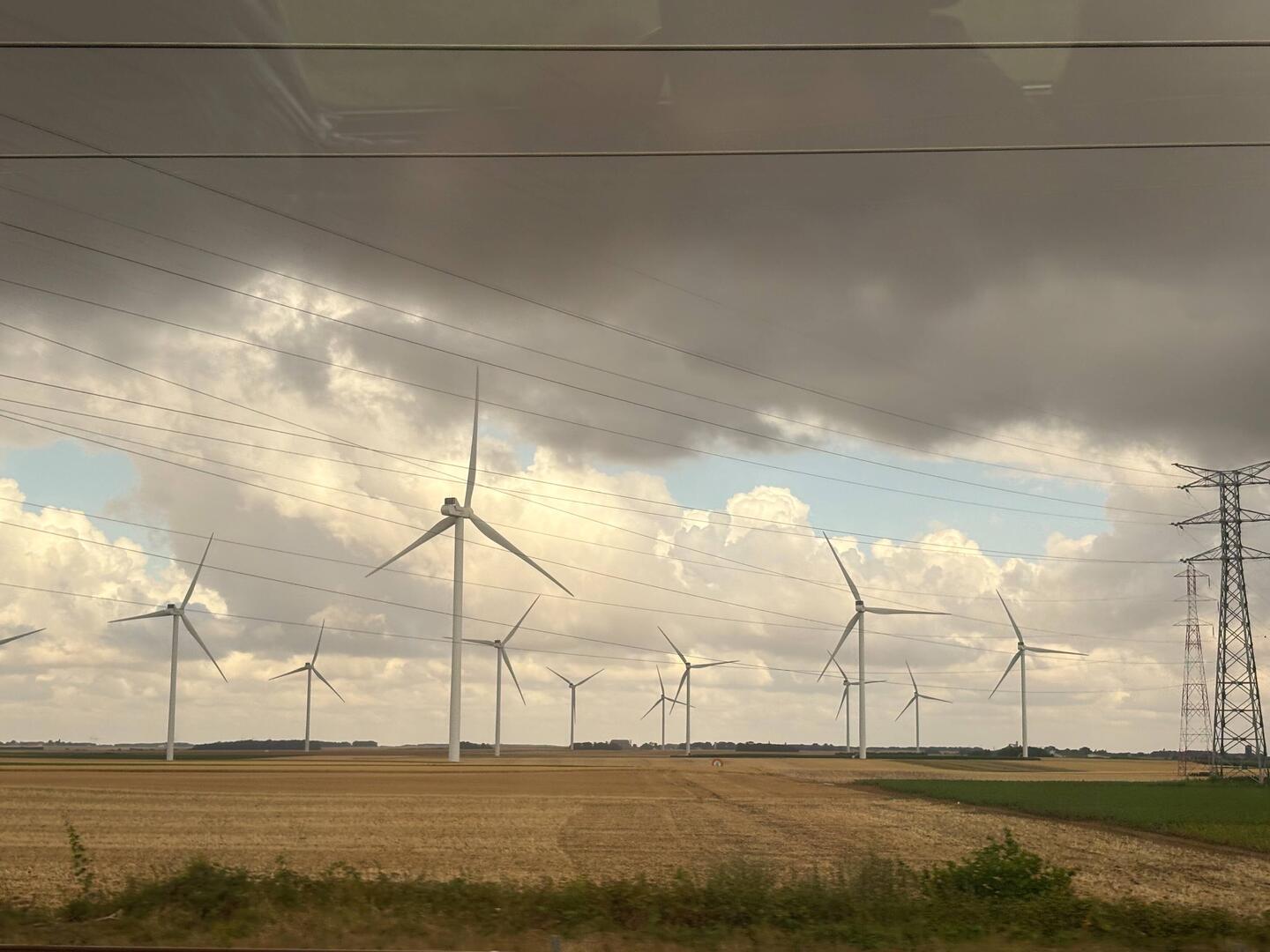 You many windmills travelling in the train