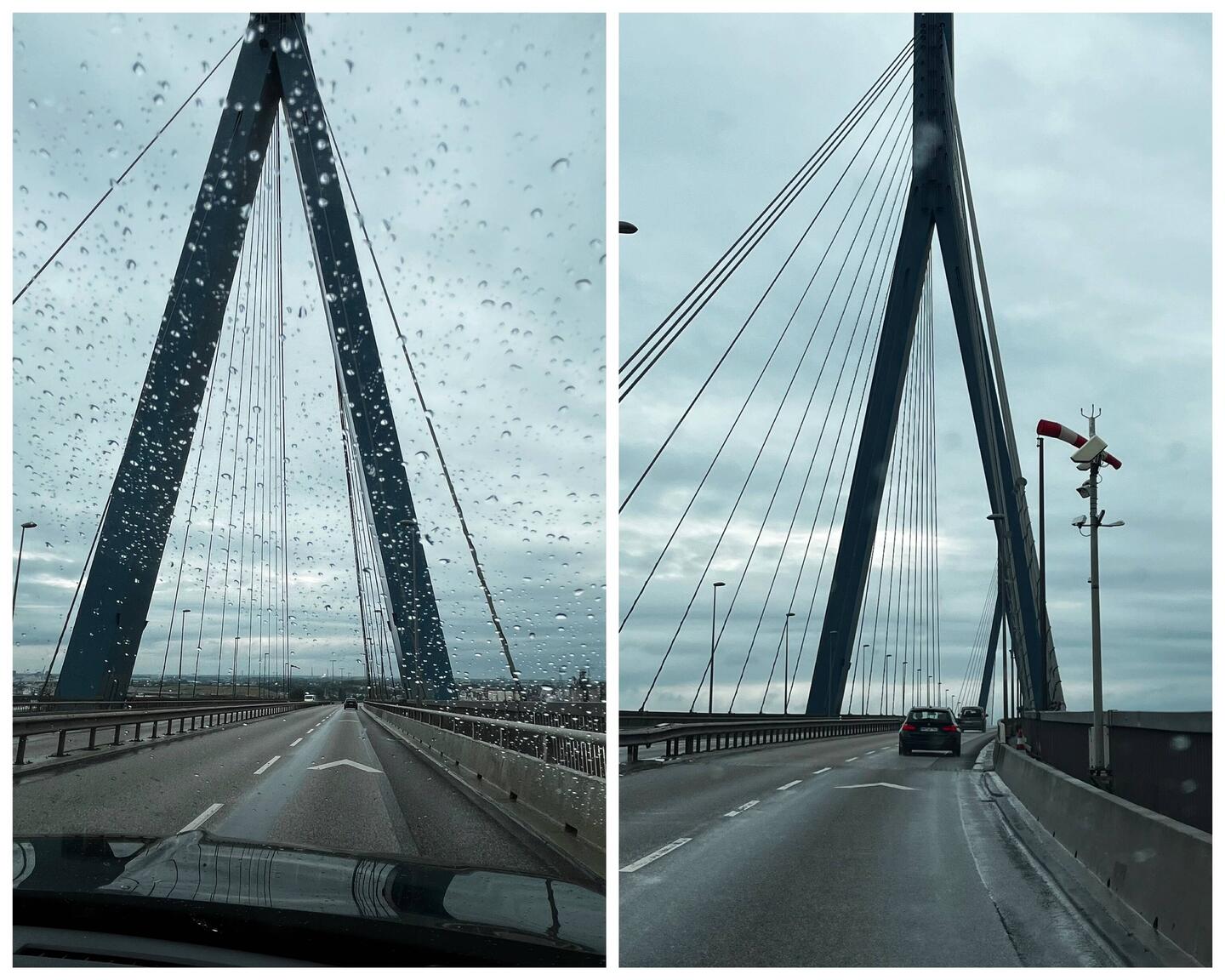 Regen bei der Anreise über die Köhlbrandbrücke. In 40 Jahren HH bin ich da nicht oft drüber gefahren