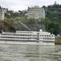 The name of the ship is Pressburg which was the name of Bratislava dating back to 907