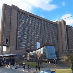 Brutalist style apartheid-era government block