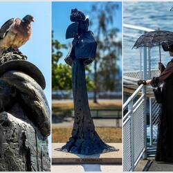 Memorial to Empress Sisi ... and a woman pretending to be Sisi on the Lake Geneva waterfront.