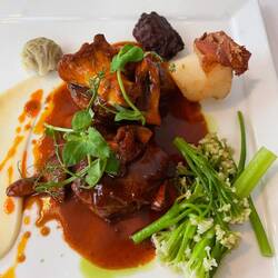 Veal with wine sauce. Side bites were so so