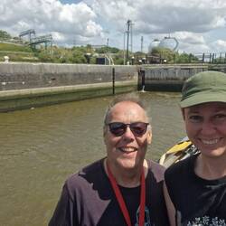 Safe and sound in the massive Marsh Lock at the entrance to the River Weaver