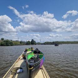 Crossing the mouth of the Weaver as it joins the MSC. Trying to spot Marsh Lock.
